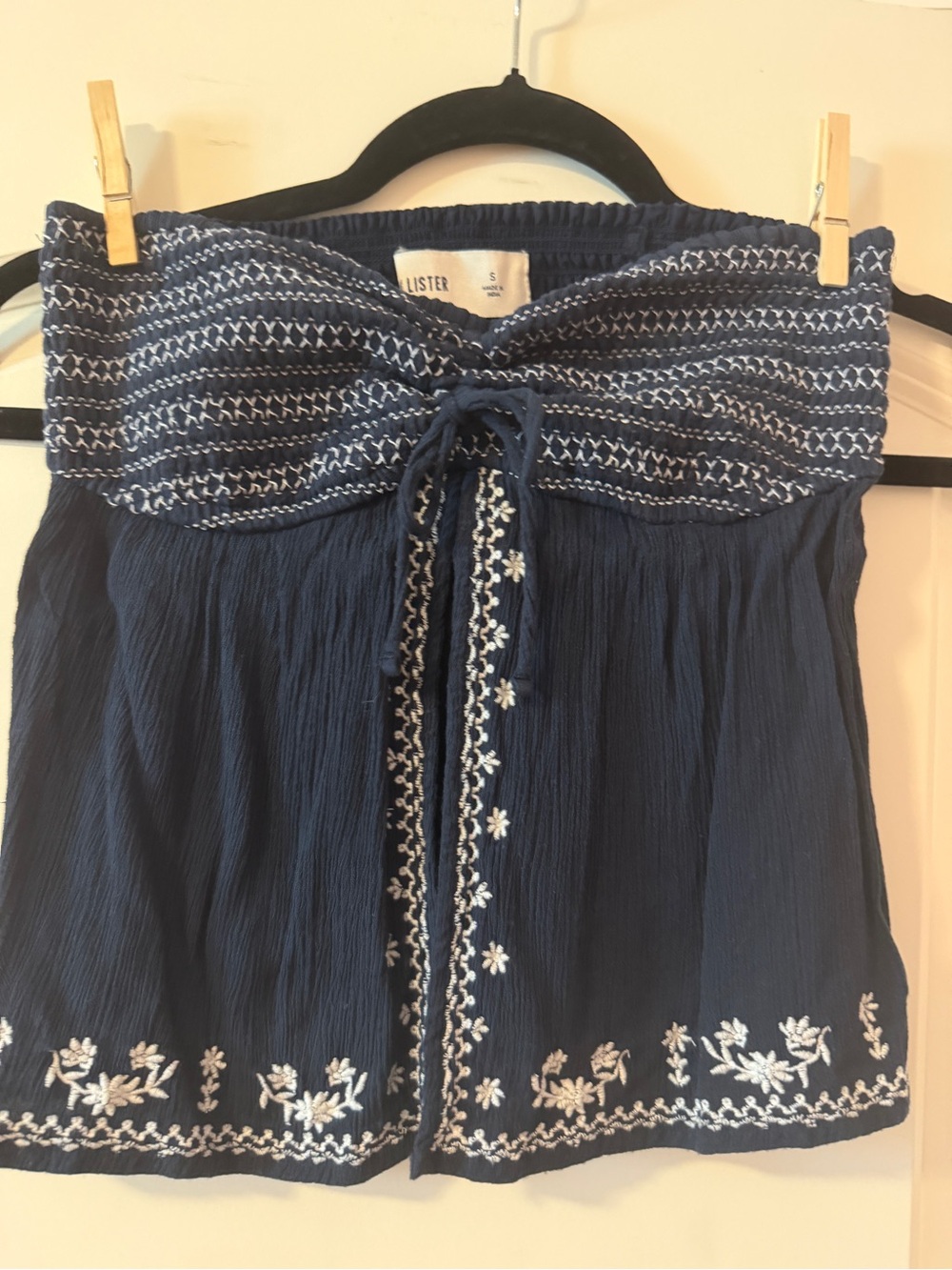 Hollister Navy Strapless Embroidered Boho Camisole